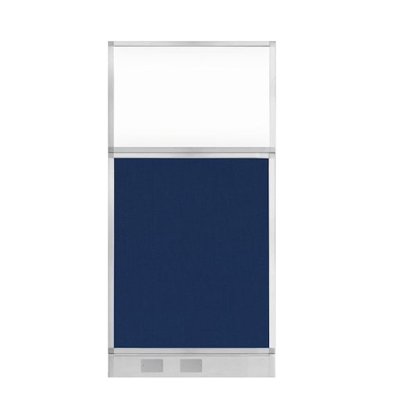 Hush Panel Configurable Cubicle Partition 3' x 6' Navy Blue Fabric Clear Window w/ Cable Channel